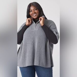 Lane Bryant Gray Knit Poncho Sweater With Zipper Size 14